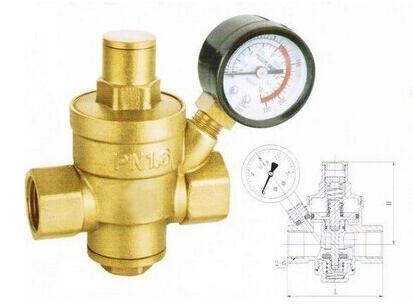 船用内螺纹黄铜带表减压阀